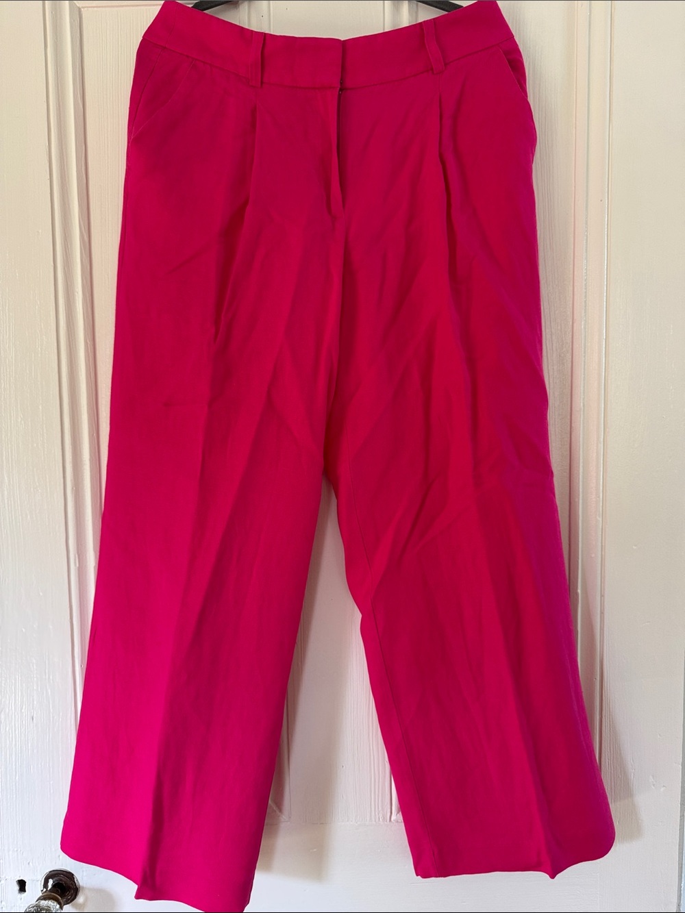 LOFT Women’s Cropped Wide-Leg Linen Blend Pants in Fuchsia sz 8